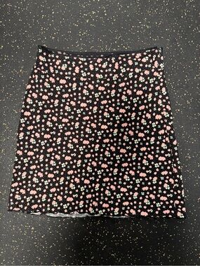 Free People Floral A-Line Mini Skirt - Black with Pink & White Flowers